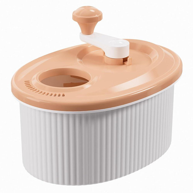 JOYMOOP Fruit Washer Spinner, Fruit Cleaner Spinner with Crank Handle, Hands-Free Fruit & Vegetable Washing Bowl, Manual Fruit Scrubber, No Electricity, Apricot Beige