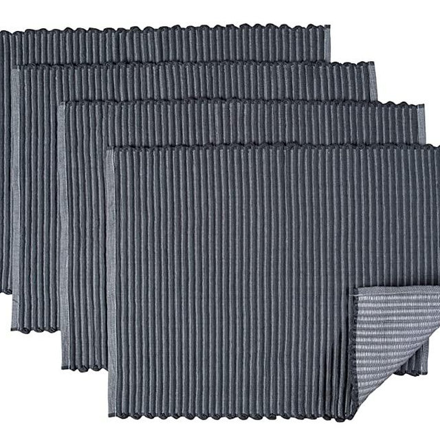 Sticky Toffee Chunky Ribbed Reversible Placemat Set, 4 Pack, 14 in x 19 in, Gray