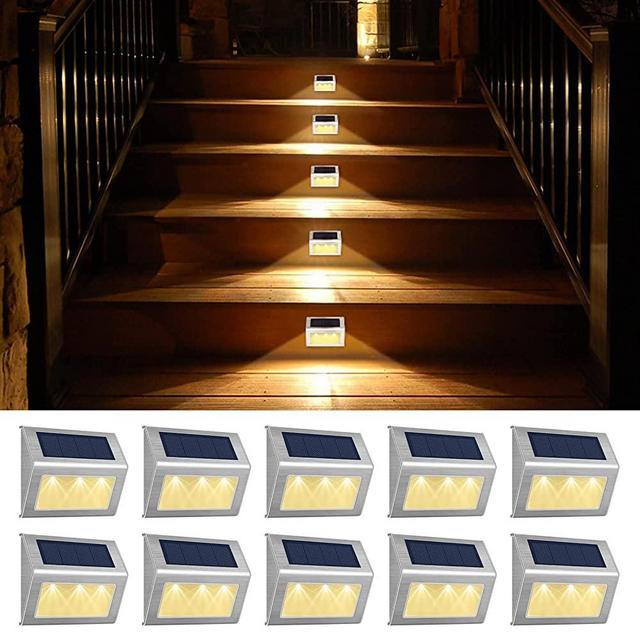 Solar Deck Lights, SEABLE LED Solar Outdoor Lights Stainless Steel Solar Step Light Waterproof Solar Fence Lights for Garden Yard Porch(Warm Light 10-Pack)