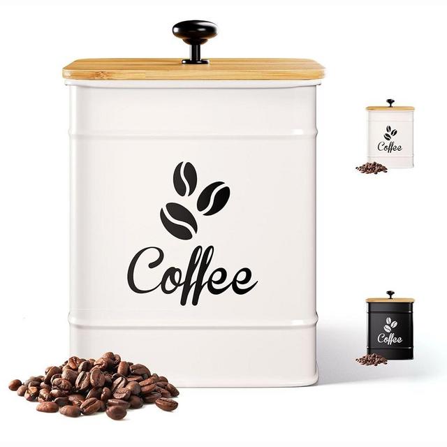Airtight Coffee Canister - 40 oz Large Iron White Coffee Container Airtight - Coffee Container for Ground Coffee - Coffee Bean Storage Container - Coffee Pods Holder - Ground Coffee Storage Container