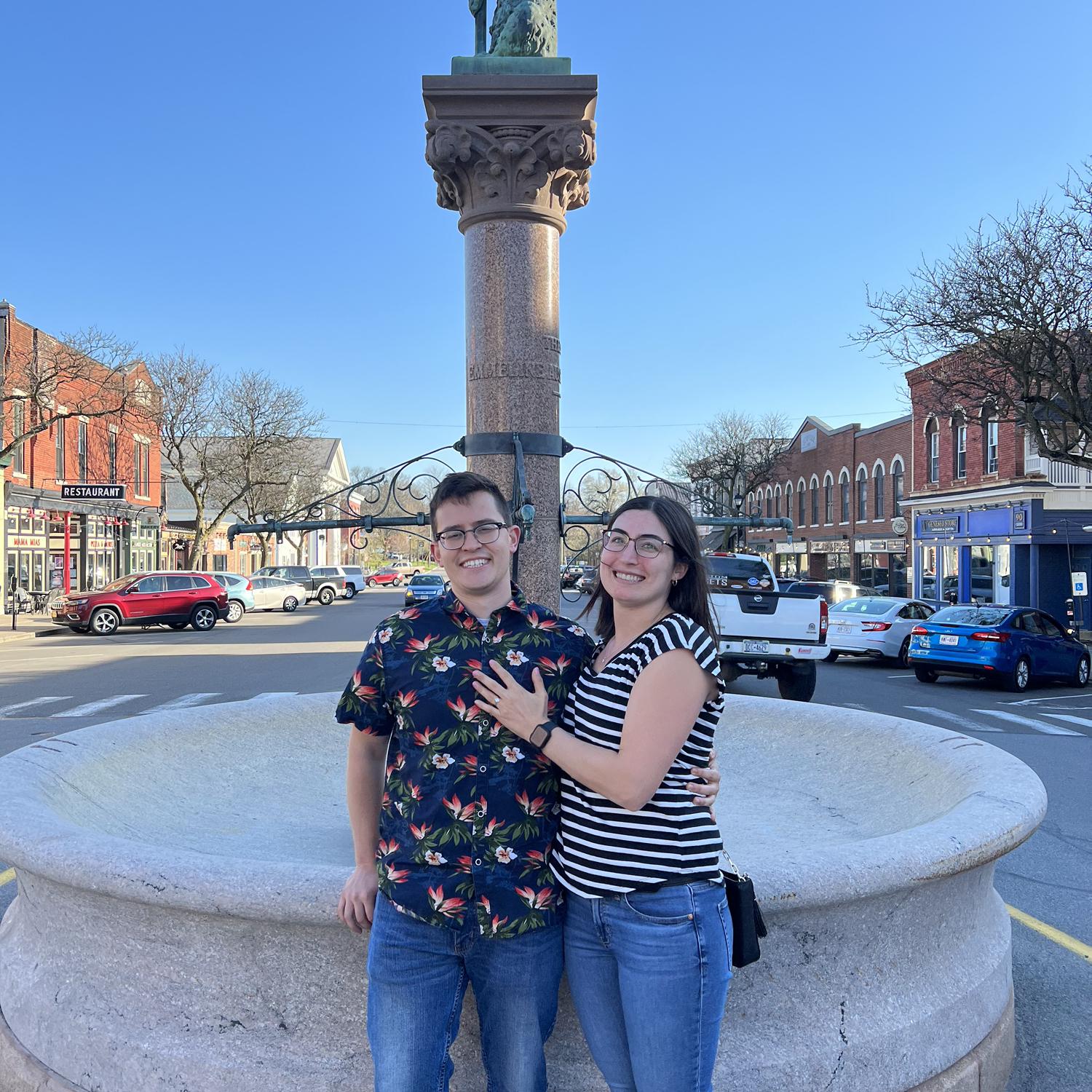 Needed a picture in front of the fountain on Main Street in Geneseo!