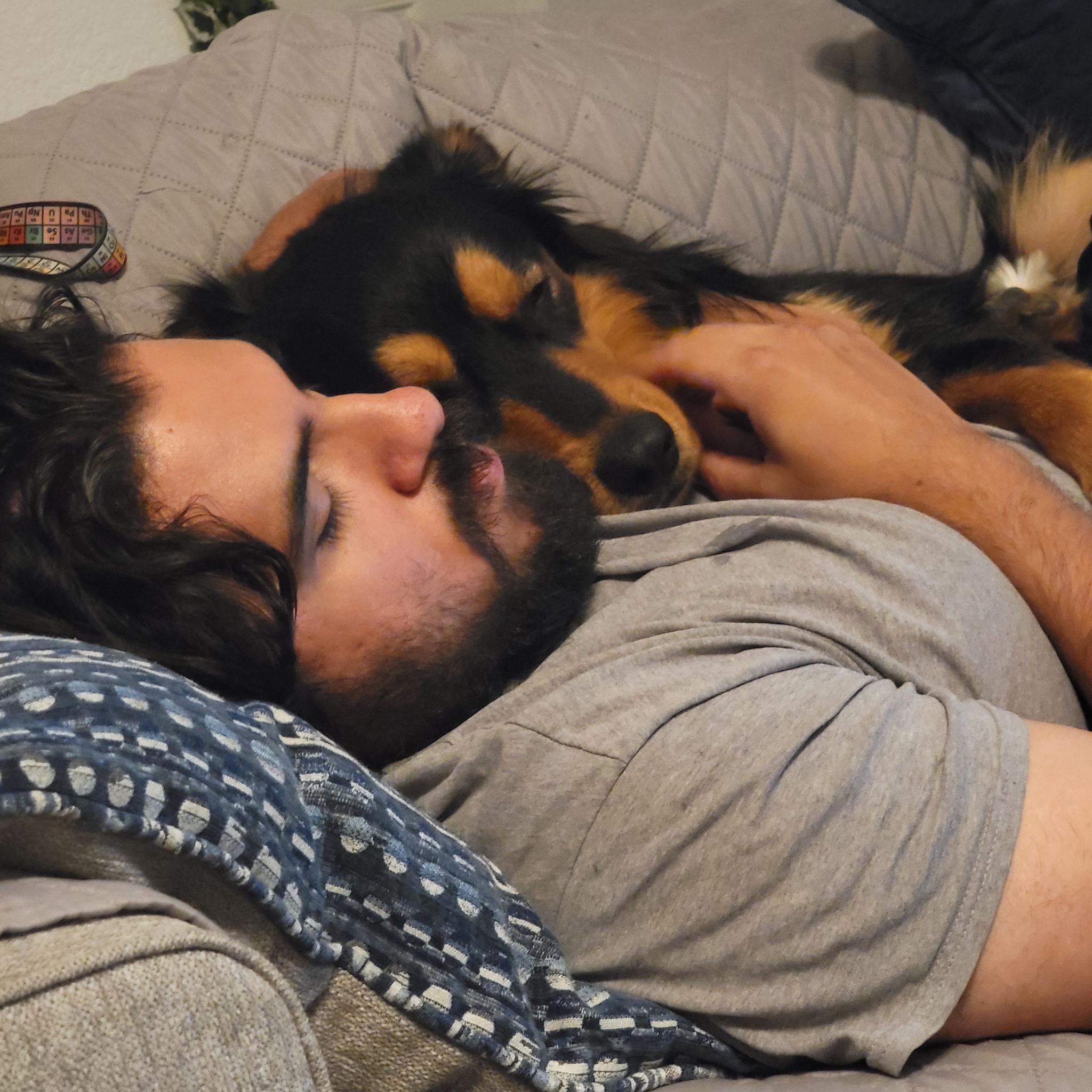 Cuddling with our first born, Cloud.