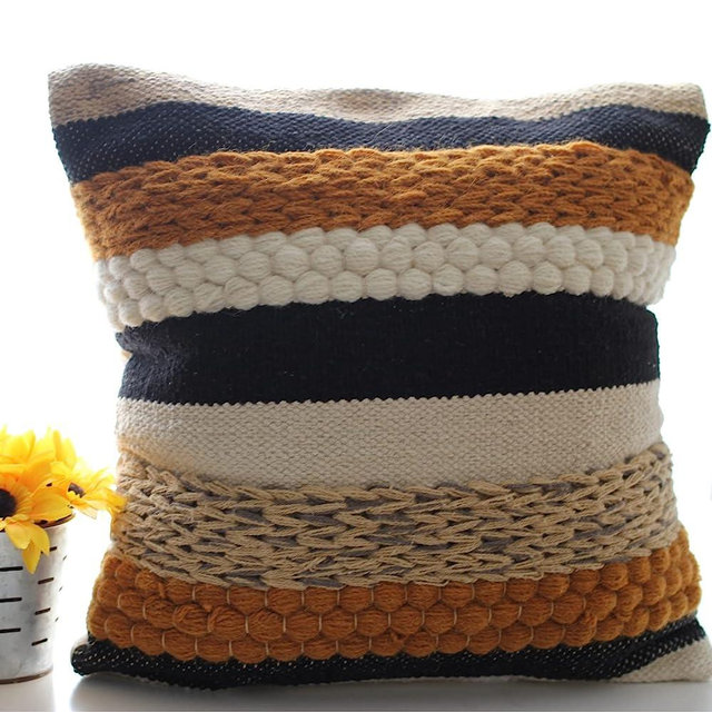 Decorative Boho Pillow Cover, 18” x 18” Square, Moroccan Rustic Throw with Tufted Accents, Plush Handwoven Cotton, Neutral Farmhouse Home Decor | Made with Love and Care in India (Terracotta 18x18)