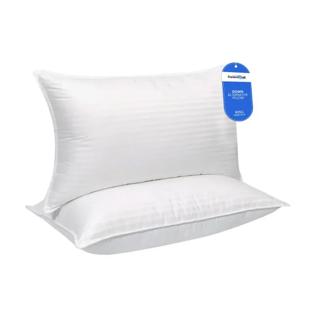 Covers&All Down Alternative Pillows Queen Size Set of 2, Pillows For Sleeping, King, White