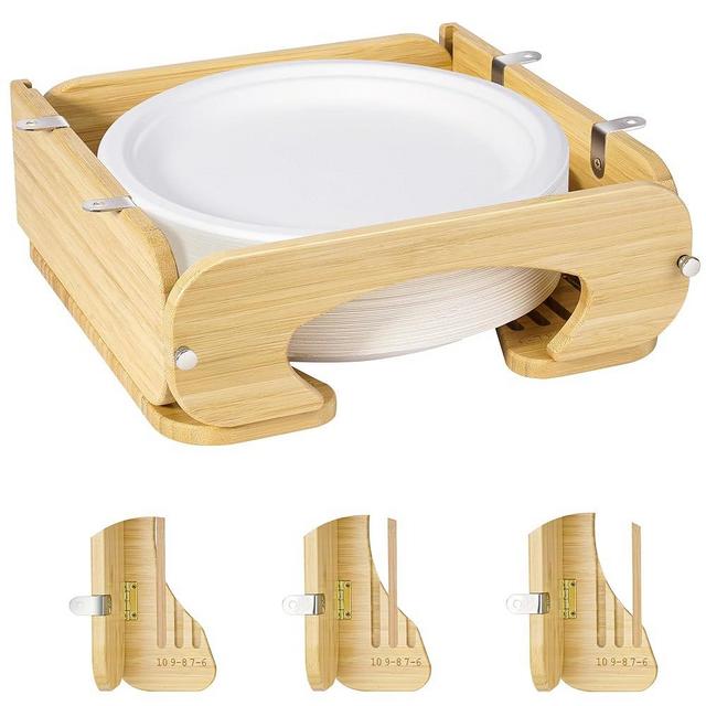 DOLOPL Paper Plate Dispenser, Paper Plate Dispenser Under Cabinet for Size 6~10" Paper Plate, Kitchen Counter Vertical Cabinet Paper Plate Storage Holder for Cabinet, Kitchen Restaurant