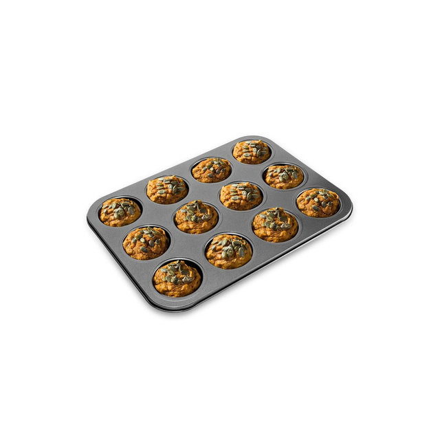NutriChef 12 Cup Muffin Pan-Deluxe Nonstick Gray Coating Inside & Outside