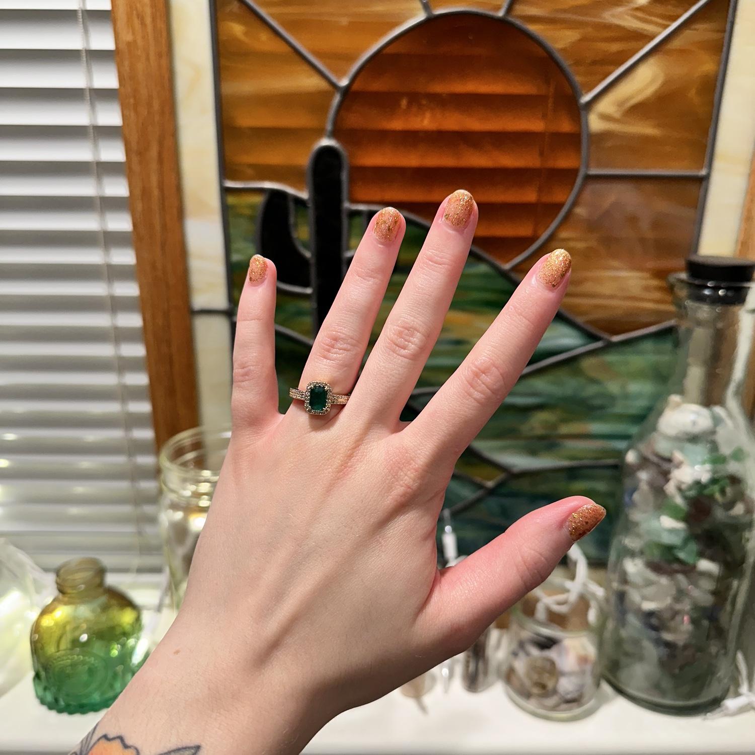 The engagement ring ✨ A family heirloom made for Mariah the year she was born by her Grandma Patsy featuring Mariah’s birthstone (emerald).