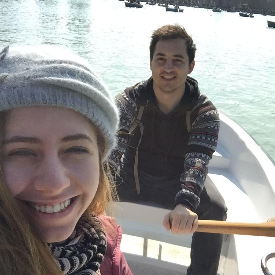 Our first time in Europe together rowing a boat at Retiro Park in Madrid 2017