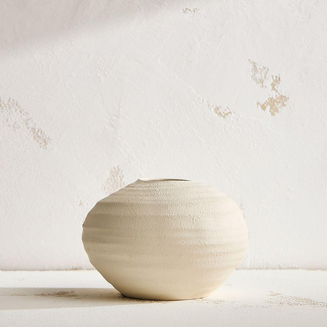 Ceramic Fluted Vase, Alabaster, Small