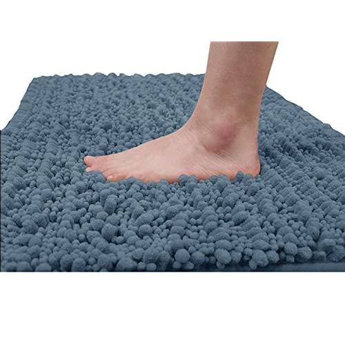 Yimobra Original Luxury Chenille Bath Mat, 24 x 17 Inches, Soft Shaggy and Comfortable, Large Size, Super Absorbent and Thick, Non-Slip, Machine Washable, Perfect for Bathroom, Denim Blue