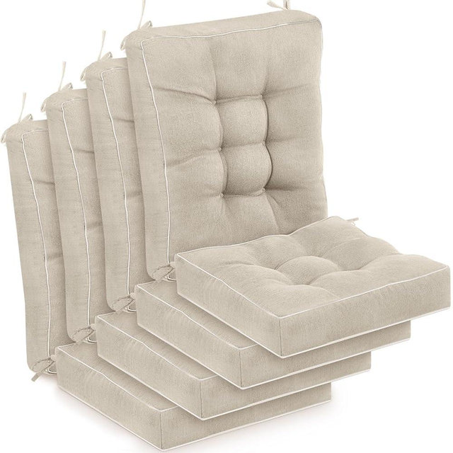Juexica 4 Sets Outdoor Patio Cushions High Back Outdoor Chair Cushions Rocking Cushion Waterproof Indoor Patio Fastness Chair Pads with Ties for Seasonal Indoor Home Office(Beige)