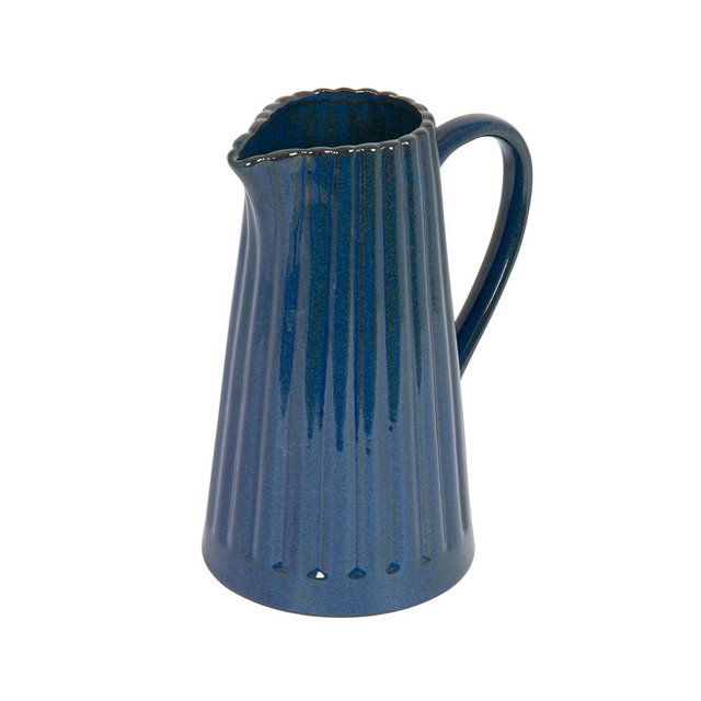 Creative Co-Op 40-Ounce Stoneware Ribbed Pitcher with Reactive Glaze, Blue