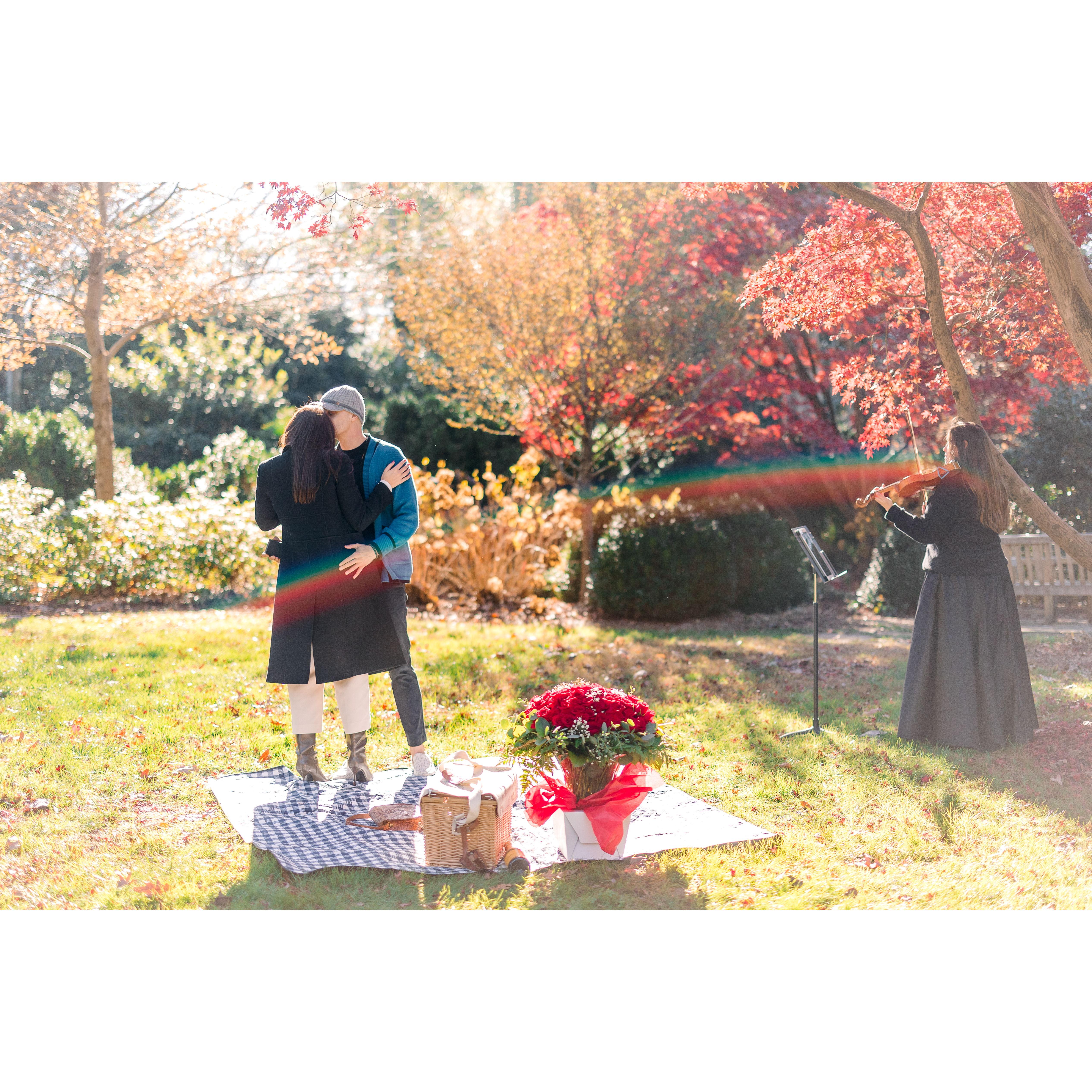Alex Proposed at the Duke Mansion on 12/06/2024 with a picnic and violinist.