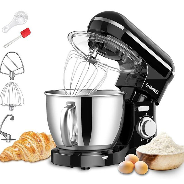 Kitchen Stand Mixer, 6.5-QT 660W Electric Food Mixers, 6+P Speeds Tilt-Head Kitchen Electric Stand Mixer with Dough Hook, Egg Whisk, Flat Beater(Black)