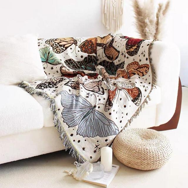 Hopstar Butterfly Throw Blanket Outdoor Blankets and Throws Boho Western Decor Cotton Woven Couch Cover Blanket for Sofa Living Room Beach Travel 51"x63" (Colorful Butterfly)