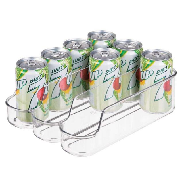 mDesign Small Plastic Kitchen Bin Storage Organizer Rack for Pop/Soda Bottles for Refrigerator, Pantry, Countertops, and Cabinets - Holds Beverage Cans, Water, Juice Boxes 8 oz Cans Only - Clear