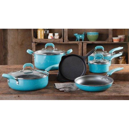 The Pioneer Woman Vintage Speckle 10-Piece Non-Stick Pre-Seasoned Cookware Set