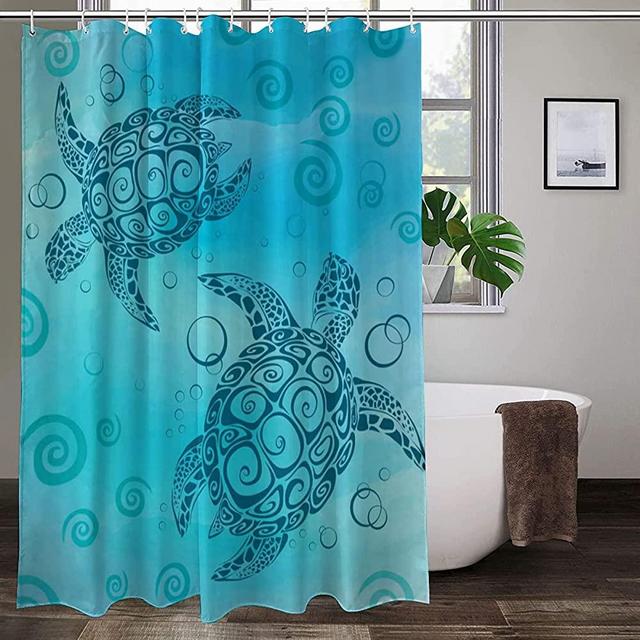 KOEUMDH Sea Turtle Shower Curtain 40x50 Inch,Cute Tortoise Background Odorless Curtain for Bathroom Showers and Bathtubs Decor,Waterproof Polyester Fabric with 12 Hooks,Blue