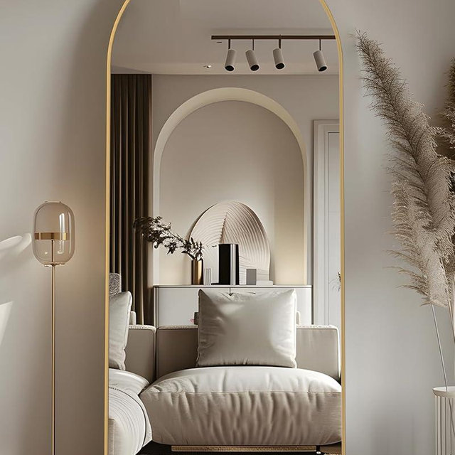LadyNow Full Length Mirror, 58"x18" Arched Floor Mirror Freestanding, Floor Standing Mirror Full Body Mirror with Stand for Bedroom, Hanging Mounted Mirror for Living Room Cloakroom, Gold…