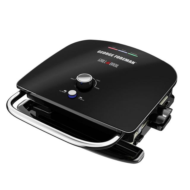 George Foreman GBR5750SBLQ Grill & Broil 7-in-1 Electric Indoor Grill, Broiler, Panini Press, and Waffle Maker, Black