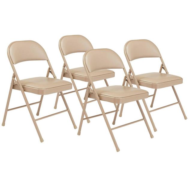 Set of 4 Vinyl Padded Steel Folding Chairs Beige - Hampton Collection
