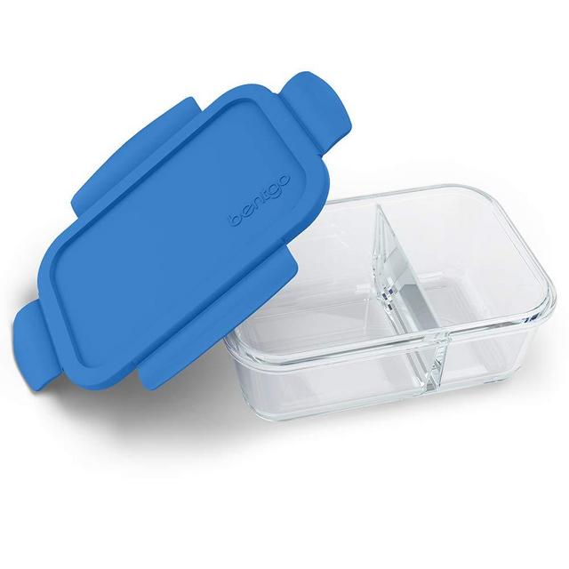Bentgo Glass Snack (Blue) – 2-Compartment Bento-Style Glass Food Storage for Snacks and Small Meals | Ideal for Meal Prep, Leftovers, and Portion Control, BPA-Free, Food-Safe Materials