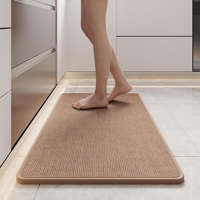 YDKGL 17x30 Brown Kitchen Rugs, Oil and Water Absorbent Kitchen Rug Runner, Imitated Linen Kitchen Rugs Non-Slip Washable,Thick Kitchen Mat,Non-Slip and Durable Indoor Runner Rugs for Entryway