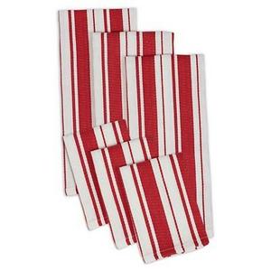 Tomato Stripe Herringbone Dishtowel Dishcloth (Set Of 3) - Design Imports