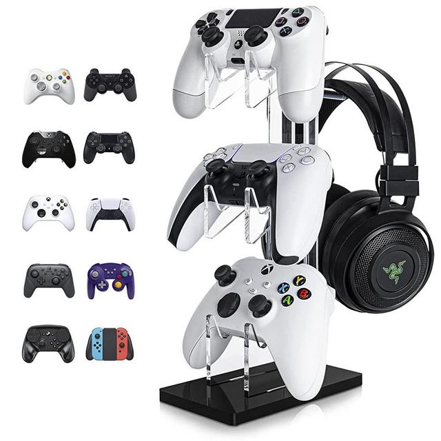 OAPRIRE Universal 3 Tier Controller Holder and Headset Stand for PS4 PS5 Xbox ONE Switch, Controller Stand Gaming Accessories, Build Your Game Fortresses (Black)