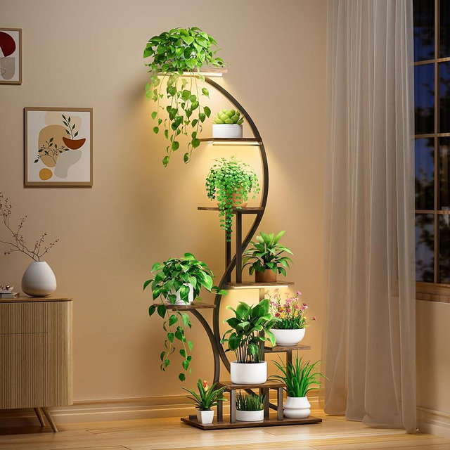LATIBELL Plant Stand Indoor with Grow Light, 8 Tiered Metal Plant Shelf indoor, 65'' Tall Plant Stands for Indoor Plants Multiple, Flower Stands for Indoor Plants Living Room, Patio, Balcony (1 Pack)