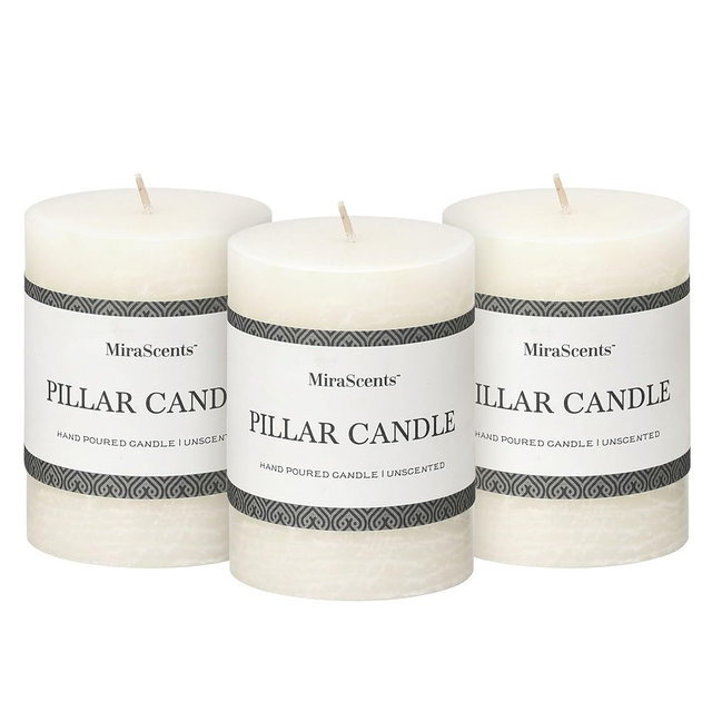 3x4 Inch White Pillar Candles - Set of 3, Hand-Poured Unscented, Long Burning, Smokeless Dripless for Dinner Table, Wedding, Home, Bathroom, Rustic Decor