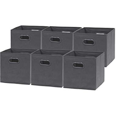 6 Pack - SimpleHouseware Foldable Cube Storage Bin with Handle, Dark Grey (12-Inch Cube)