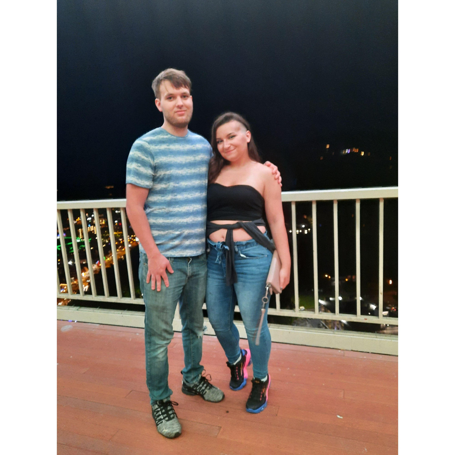 Brock was so scared in this picture as we were on a sky needle, he's afraid of heights!