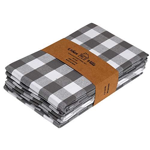 Urban Villa Kitchen Towels, Premium Quality, 100% Cotton Dish Towels,Mitered Corners,Ultra Soft (Size: 20X30 Inch), Grey/White Highly Absorbent Bar Towels & Tea Towels - (Set of 6)