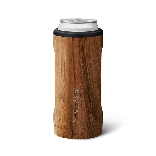 BrüMate Hopsulator Slim Can Cooler Insulated for 12oz Slim Cans | Skinny Can Insulated Stainless Steel Drink Holder for Hard Seltzer, Beer, Soda, and Energy Drinks (Walnut)