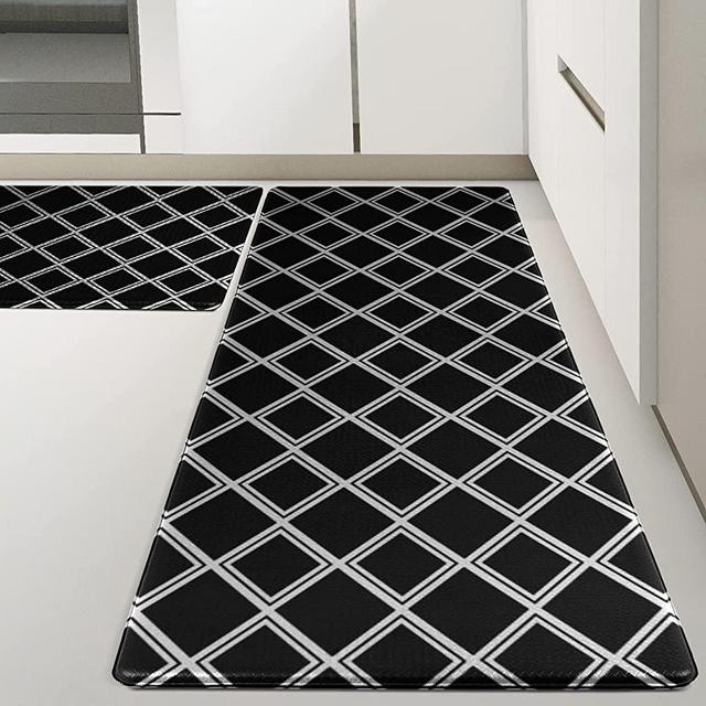 Kitsure Kitchen Rugs, [2 PCS] Cushioned Anti-Fatigue Kitchen Mat, Waterproof & Non-Slipping Kitchen Mat for Floor, Durable Kitchen Rugs and Mats for Kitchen & Laundry, Resilient Kitchen Mats, Black