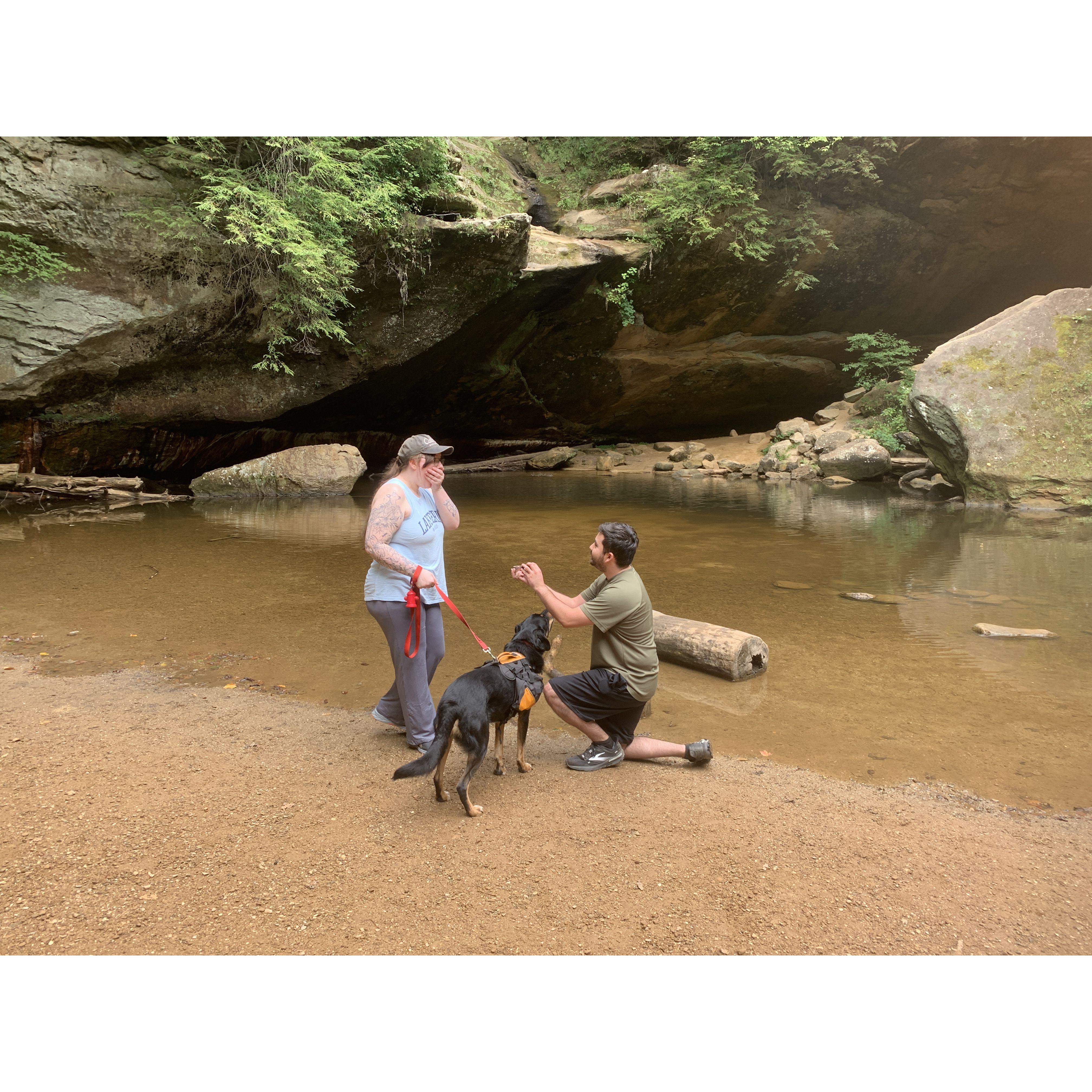 The moment we got engaged, Hocking Hills, Ohio, 9/9/23.