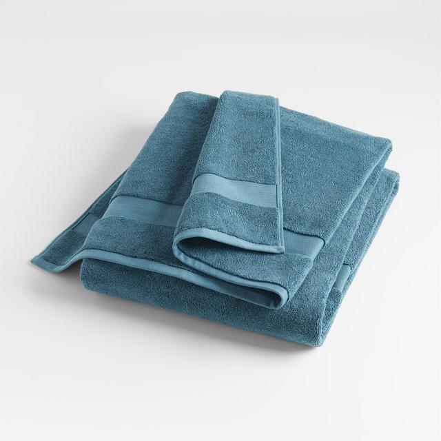 Crate&Barrel Tapestry Teal Organic Turkish Cotton Bath Towels, Set of 6