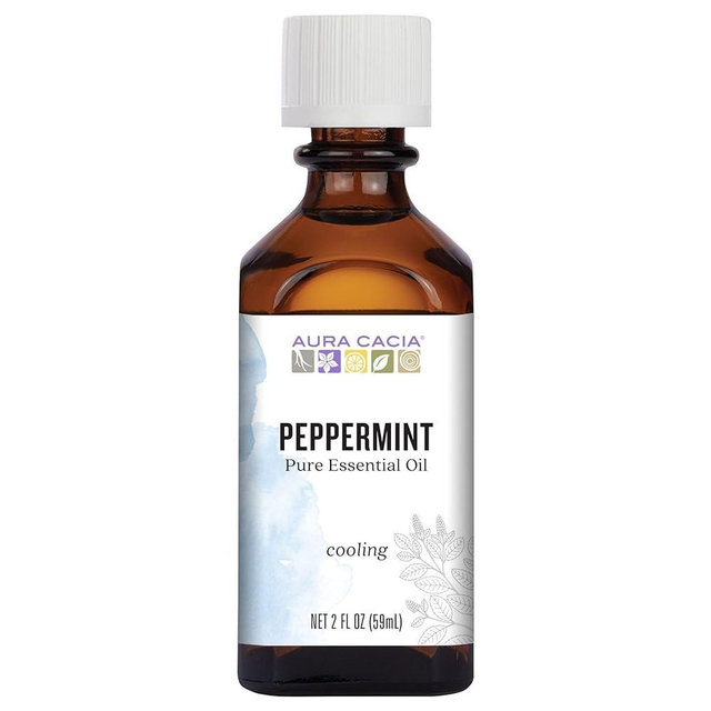 Aura Cacia Peppermint Essential Oil, 2-Ounce, Cools Skin, Fresh Minty Aroma, No Synthetic Fragrances, Color or Preservatives