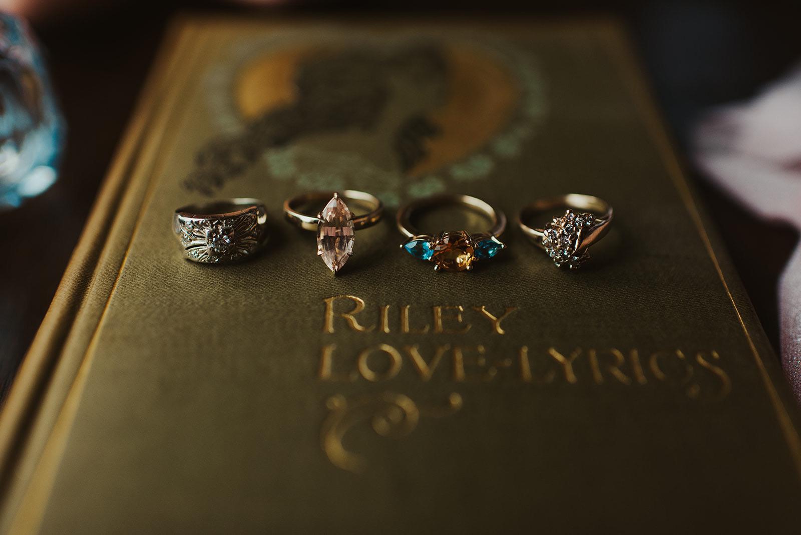 Robin’s grandmother’s wedding ring(something borrowed), Robin’s engagement ring, the mother’s ring Robin had made for Jana, and a ring of Jana’s mom that Jana passed down to Robin on her wedding day