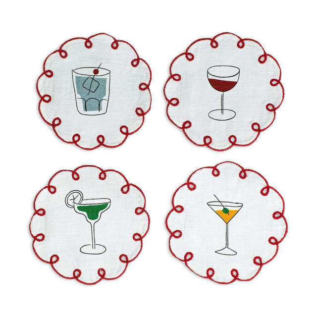 Misette Embroidered Linen Coasters, Set of 4