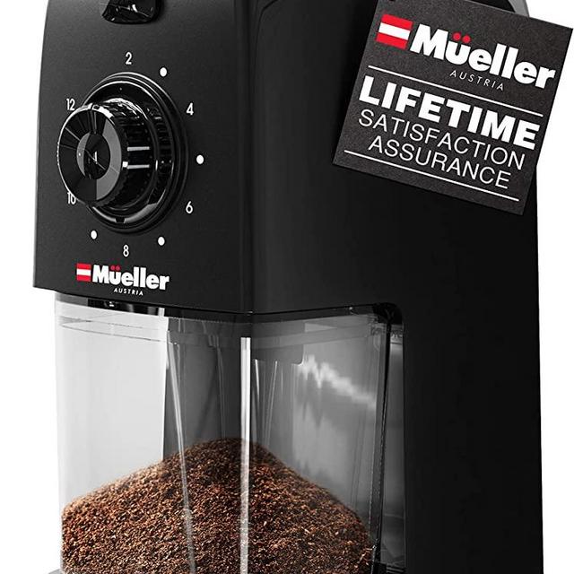 Mueller SuperGrind Burr Coffee Grinder Electric with Removable Burr Grinder Part - Up to 12 Cups of Coffee, 17 Grind Settings with 5,8oz/164g Coffee Bean Hopper Capacity, Black