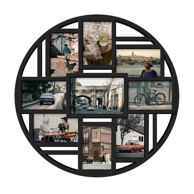 HOLAURA 9-Round Photo Collage Picture Frame for Wall - Displays 4x6 Picture frames, Unified Circle Photo Frame for Wall, Picture Frames Collage Wall Decor (black)