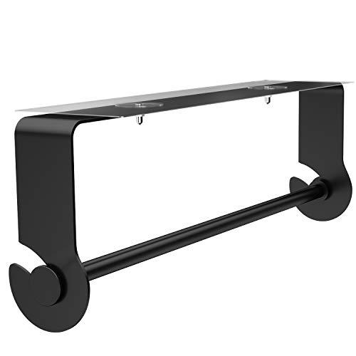 SMARTAKE Paper Towel Holder with Adhesive Under Cabinet, Wall Mounted & No Drilling, Rustproof Removable Kitchen Towel Holder for Home, Easy Tear, Black