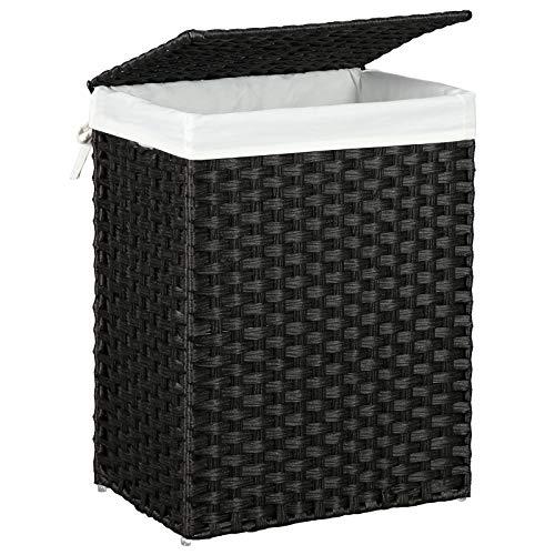 SONGMICS Handwoven Laundry Hamper, Synthetic Rattan Laundry Basket with Removable Liner Bag, Clothes Hamper with Handles for Laundry Room, Black ULCB51BK 