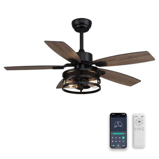 BreezeArt Ceiling Fans with Lights and Remote/APP Control, Small Ceiling Fan for Bedroom Living Room and Patio, 42 Inch Caged Ceiling Fan with 2 E26 LED Lights(Bulbs not Included), Indoor and Outdoor