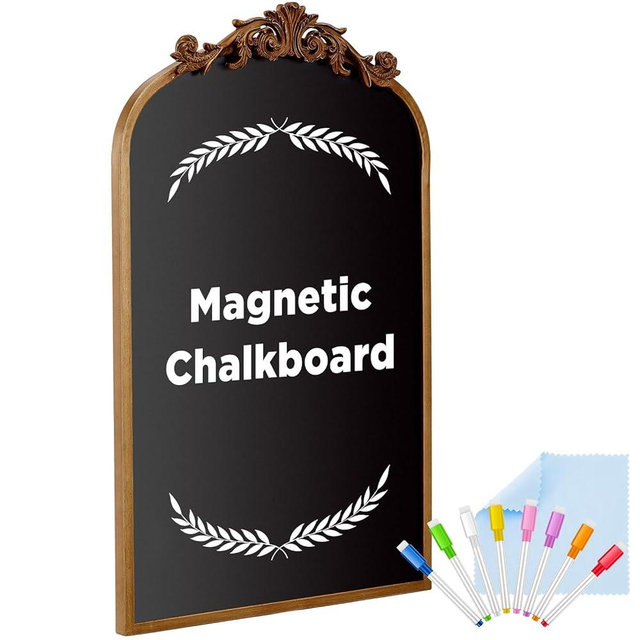 Trandraft 19 x 31 Inch Arch Chalkboard Gold Framed Vintage Magnetic Chalkboard Magnetic Wall Chalkboard Wedding Seating Chart Board with 8 Liquid Chalk Markers and Wipe Cloth for Home Kitchen Bar