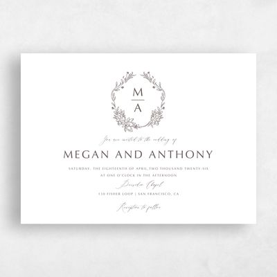 Dark Taupe, White Wedding Invitation - Pasqual Landscape