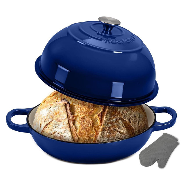 NutriChef Cast Iron Dutch Oven for Sourdough Bread - NCCIERD6BL