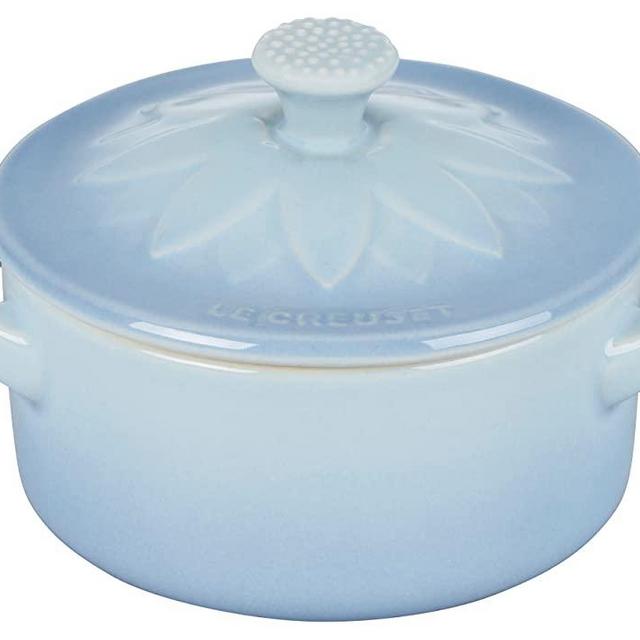 Le Creuset Stoneware Mini Round Cocotte with Flower Lid, 8oz, Coastal Blue